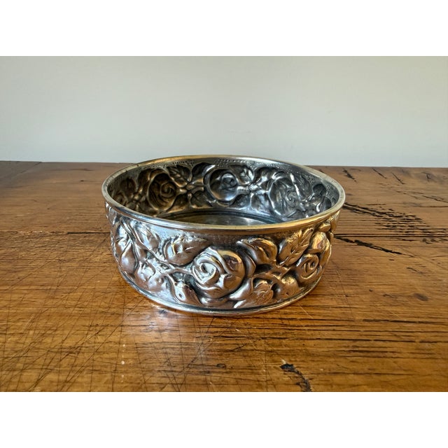Art Deco Vintage El De Uberti Repousse Silverplate Wine Coaster, Floral, Italy For Sale - Image 3 of 7