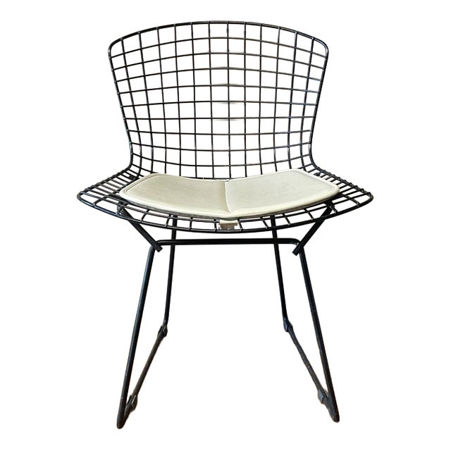 Bertoia Side Chair in Black with Cushion by Harry Bertoia, 1950s For Sale