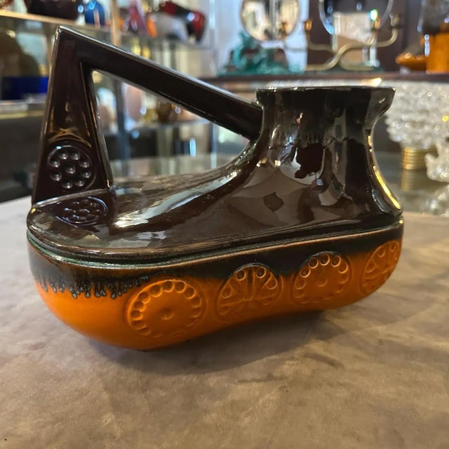 1970s 1970s Modernist Fat Lava Brown and Orange Ceramic West German Jug For Sale - Image 5 of 12
