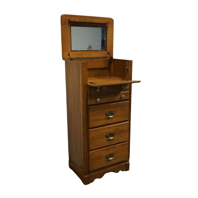 Late 20th Century Bassett Furniture Heritage Oak Country French 26" Lingerie / Jewelry Chest With Fold-Down Mirror 2288-259 For Sale - Image 5 of 12