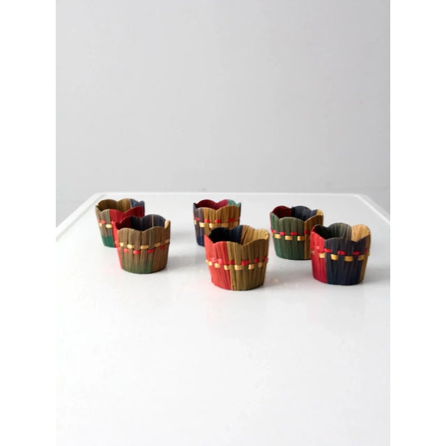 Late 20th Century Vintage Woven Straw Cup Holders- Set of 6 For Sale - Image 5 of 11
