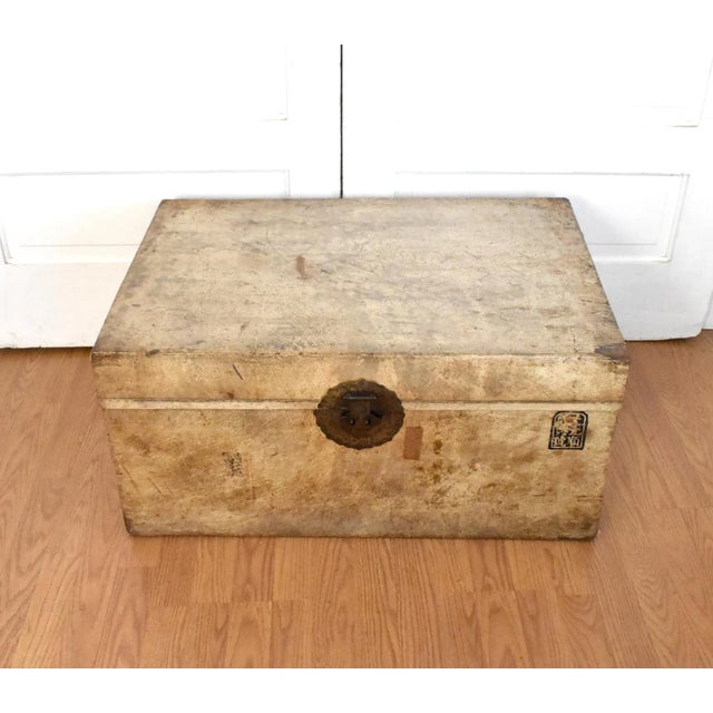 Chinese 1900s Chinese Import Leather Parchment Traveling Trunk For Sale - Image 3 of 13