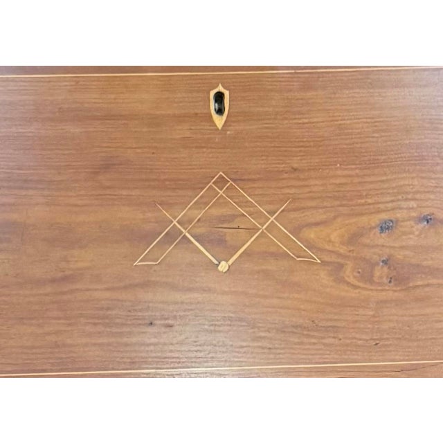 American Early 19th Century Cherry Slant Front Desk Dovetailed Masonic Inlay Design For Sale - Image 3 of 11
