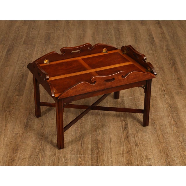 High Quality Vintage Mahogany Tray Top Coffee Table with Folding Handled Sides