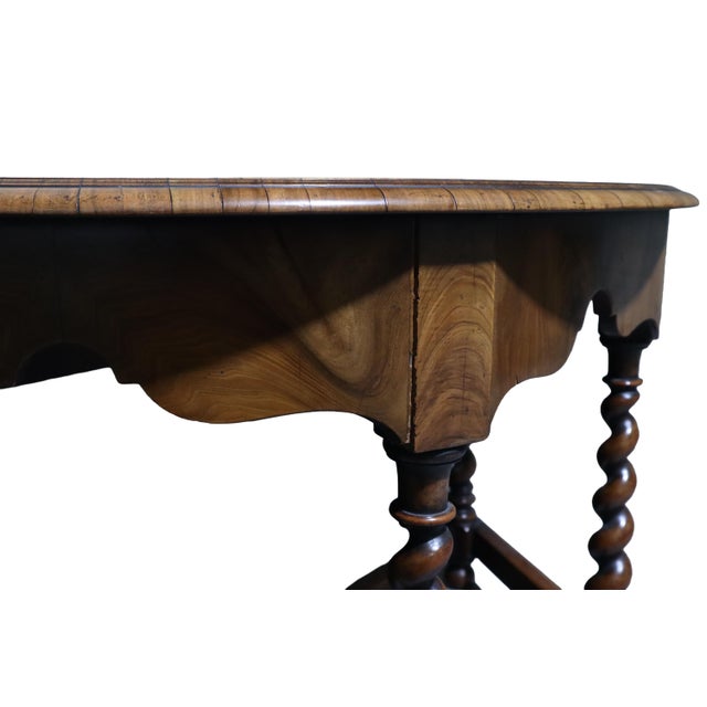 Brown Antique Jacobean Style Walnut Hallway Demi Lune Table With Oak Inlay & Swirled Legs For Sale - Image 8 of 11
