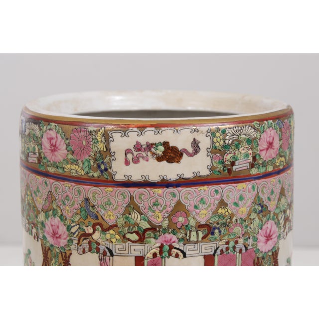 19th Century Antique Chinese Familia Rose Umbrella Stand For Sale - Image 5 of 16