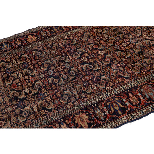 Designed Antique Malayer Persian Scatter Wool Rug in Dark Blue For Sale In New York - Image 6 of 7