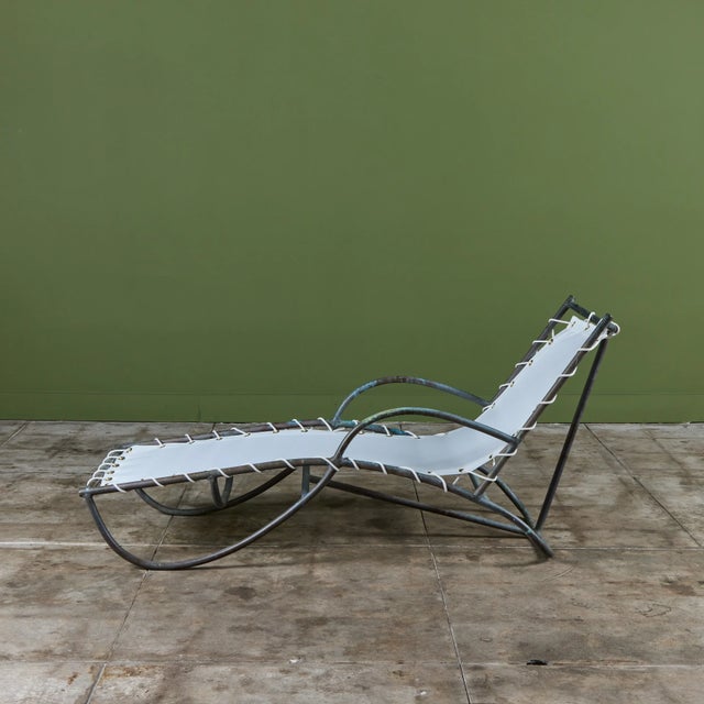 Mid-Century Modern Early Walter Lamb Bronze & Canvas Patio Chaise Lounge For Sale - Image 3 of 18