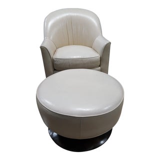 Swaim Leather Swivel Chair & Ottoman For Sale