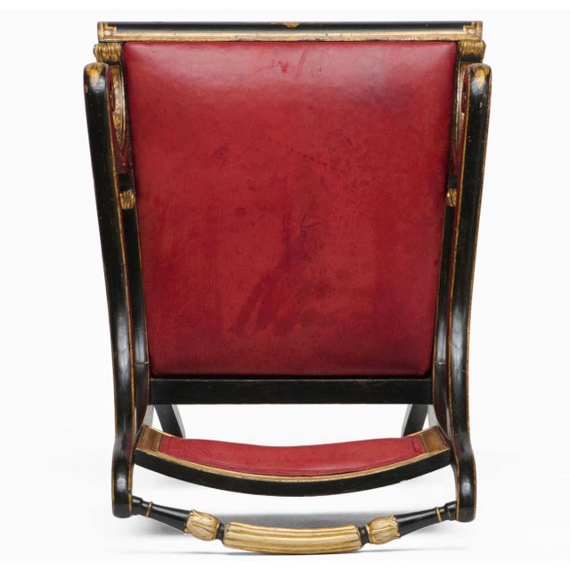 Early 19th Century Danish Parcel Gilt and Black With Red Leather Upholstery Empire Arm Chair. French Style For Sale In New York - Image 6 of 7