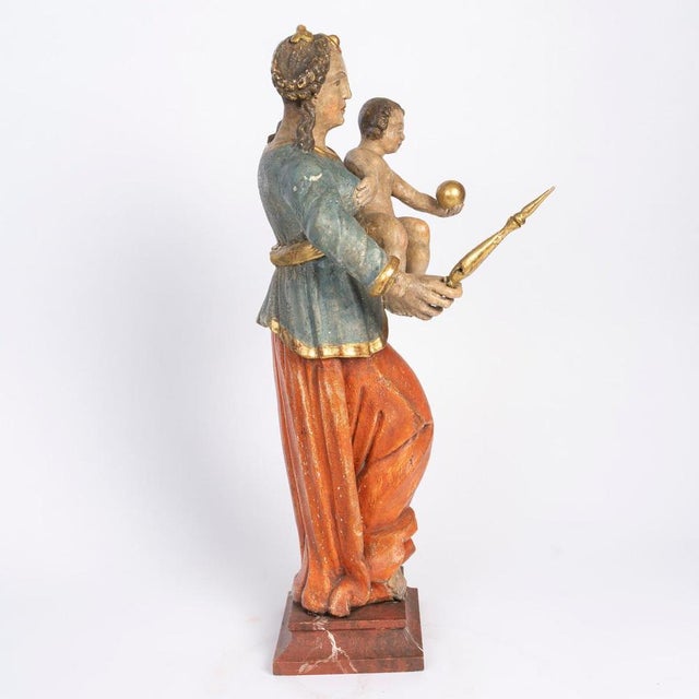Virgin and Child in Polychrome Linden Wood, Germany, 18th Century For Sale - Image 8 of 9