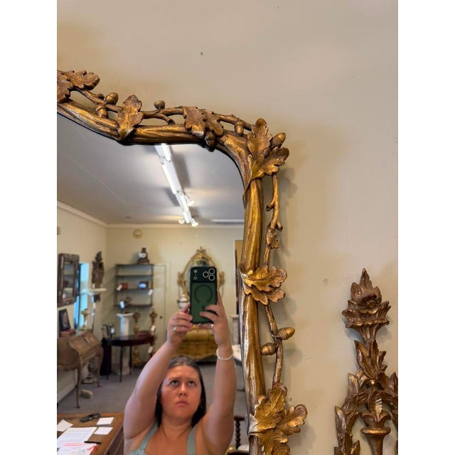 Wood 19th Century French Ornately Hand-Carved Gilded Mirror With Oak Leaf & Acorn Motif, Circa 1890 For Sale - Image 7 of 10