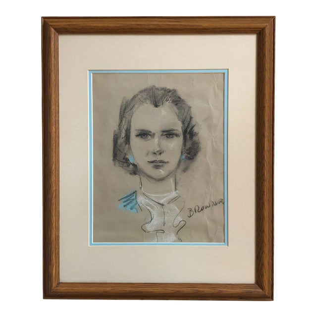Circa 1950 Original Pastel Portrait of a Young Woman, Framed For Sale