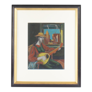 Serigraph of a Woman Playing a Guitar by Henry Mark