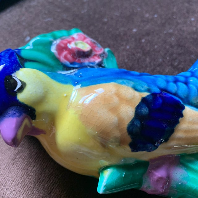 Vintage Mid-Century Glazed Majolica Bird Japanese Wall Pocket Vase For Sale - Image 12 of 13