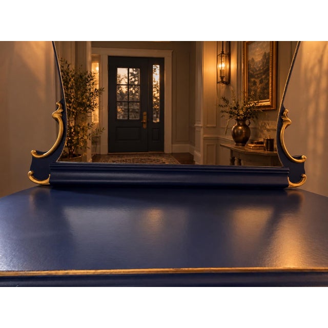 1950s Vintage Gettysburg Furniture - Navy Blue Vanity With Mirror For Sale - Image 5 of 12