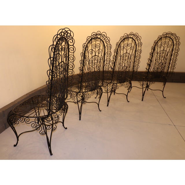 Mid 20th Century Mid 20th Century John Salterini High-Back Hearts Peacock Chairs 4 Pieces, Attributed For Sale - Image 5 of 9