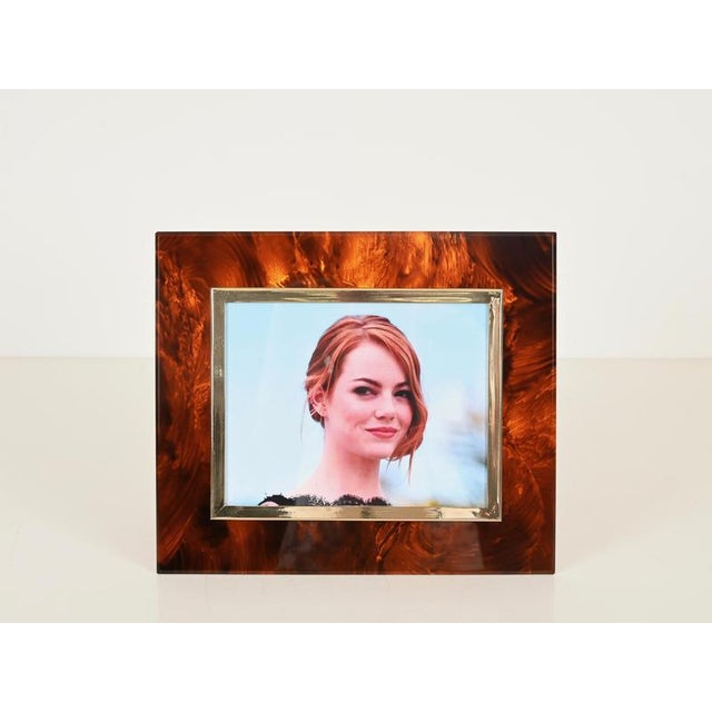 Large Photo Frame in Gilt Brass and Acrylic Tortoiseshell from Dior, Italy, 1970s For Sale - Image 11 of 14