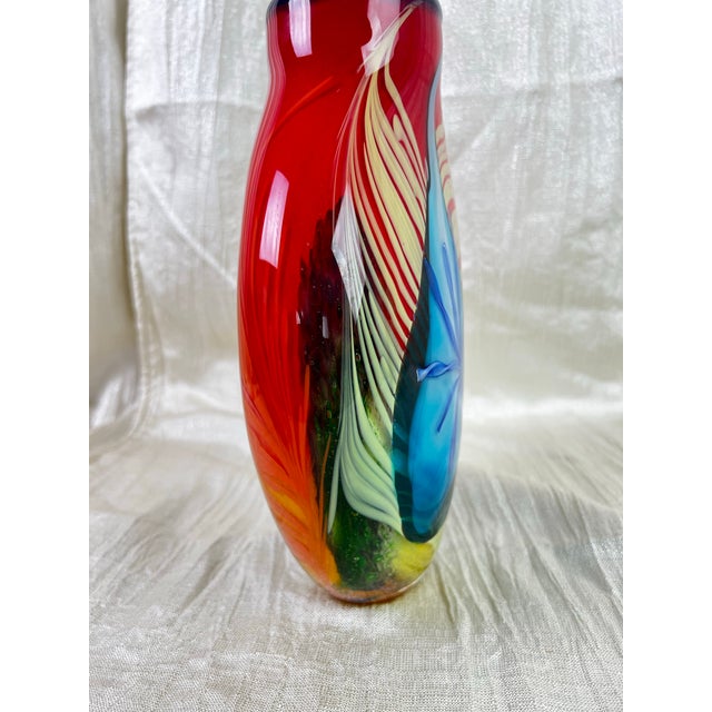 Glass Monumental Murano Style Sommerso Art Glass Vase W/ Floral Core For Sale - Image 7 of 12