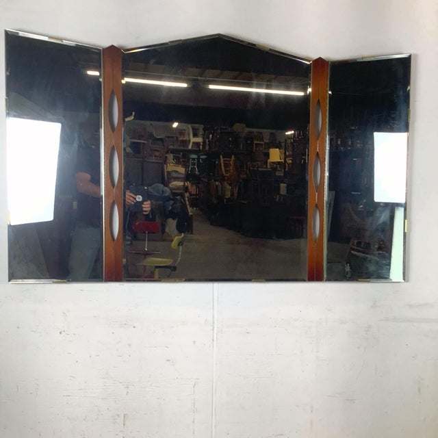 MCM Sculptural Walnut Tri-Fold Mirror For Sale In Philadelphia - Image 6 of 11