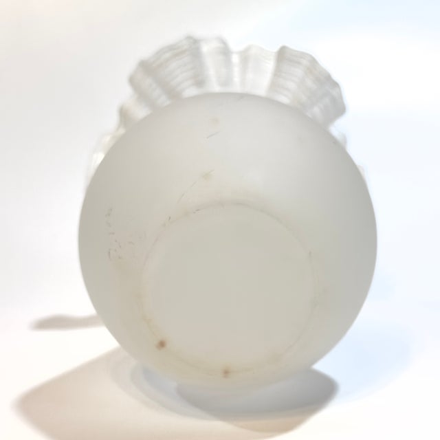 Rare White Frosted Glass Vase With Eye-Catching Ruffled Top Circa 1980s For Sale - Image 12 of 13