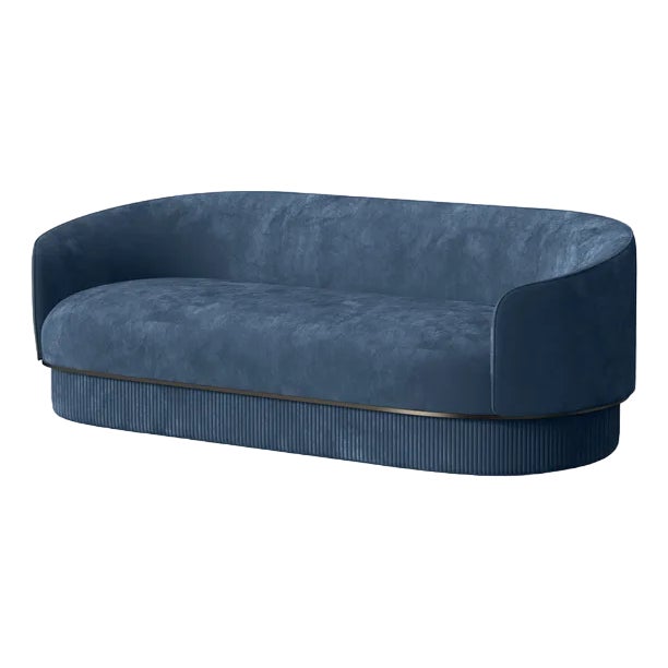 Modern Gentle Sofa in Blue Velvet and Bronze Metal by Javier Gomez For Sale