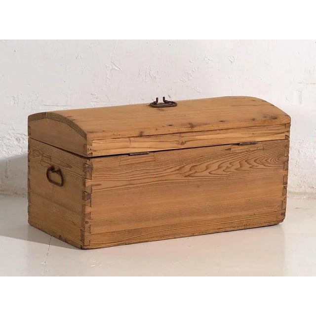 Wood Small Antique Travel Chest, 1900s For Sale - Image 7 of 8