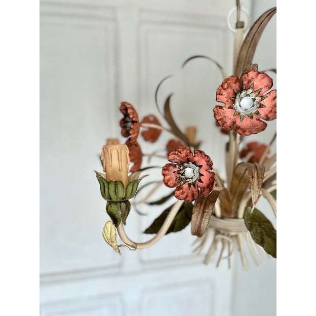 Vintage Passeri Florentine Floral Chandelier in Hand-Painted Wrought Iron, Italy, 1960s For Sale - Image 12 of 15