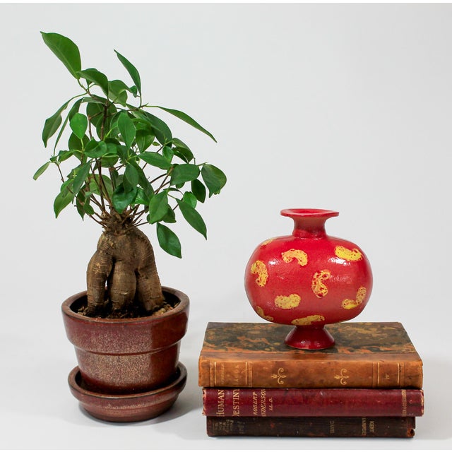 Mid-Century Modern Vintage Studio Art Pottery Red & Yellow Bud Vase For Sale - Image 3 of 7