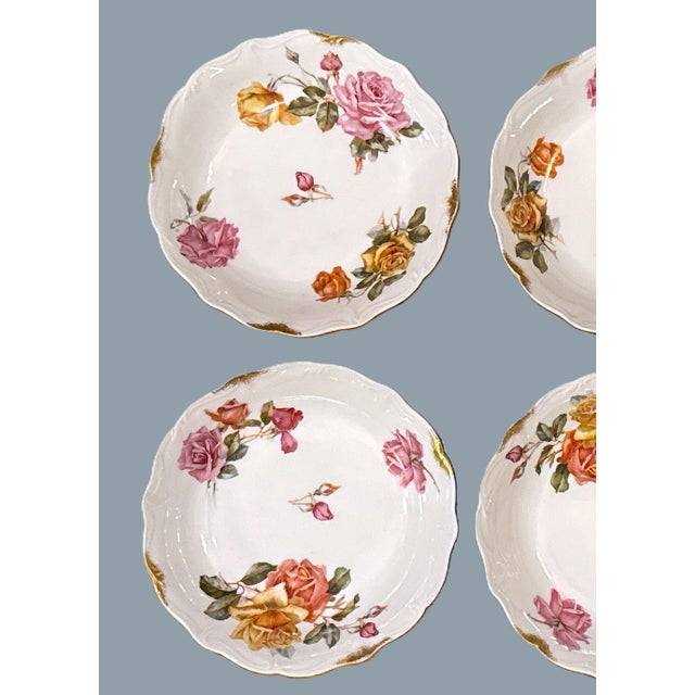Metal Antique French Limoges Floral & Gold Porcelain Bowls - Set of 8 For Sale - Image 7 of 14
