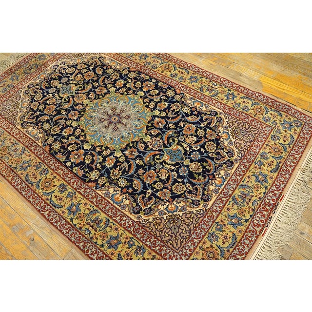 Persian 1940s Black Medallion Antique Persian Isfahan Rug 3'7" X 5'7" Handknotted Wool Carpet For Sale - Image 3 of 8