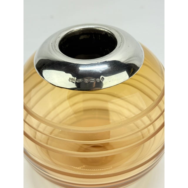 English Large English Sterling-Rimmed Amber Glass Match Strike With Cut Bands C. 2000 For Sale - Image 3 of 8