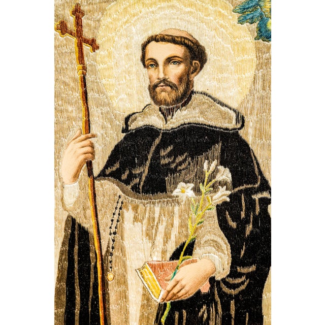 An exceptional example of 19th-century devotional needlework, this beautifully executed textile portrays Saint Dominic de...