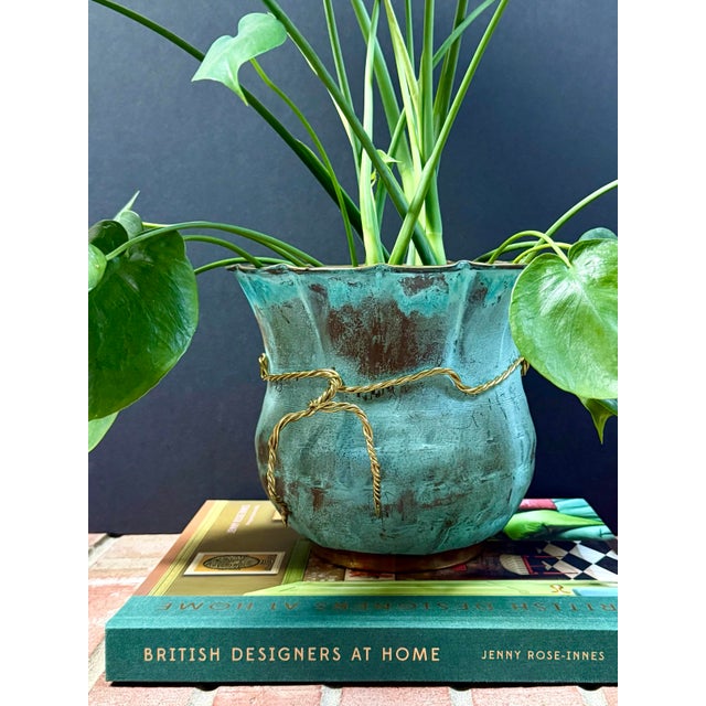 Rustic European Vintage Italian Handcrafted Metal Cachepot With Verdigris Finish For Sale - Image 3 of 9