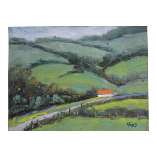 White Barn With Red Roof (Original Oil Landscape) For Sale