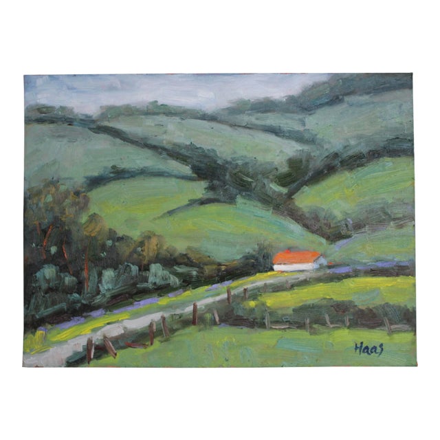 White Barn With Red Roof (Original Oil Landscape) For Sale