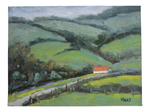 White Barn With Red Roof (Original Oil Landscape)