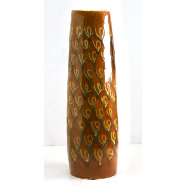 Ceramic Floor Vase with Slip Glaze and Peacock Feather Motif, 1960s For Sale - Image 3 of 8