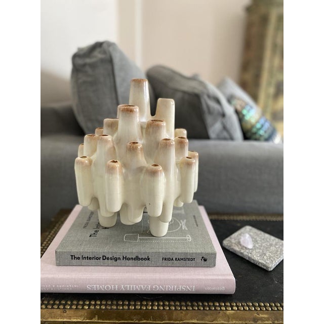 Coral-Shaped Italian Sculptural Beige Ceramic Vase attributed to Bertoncello, 1960s For Sale - Image 16 of 18