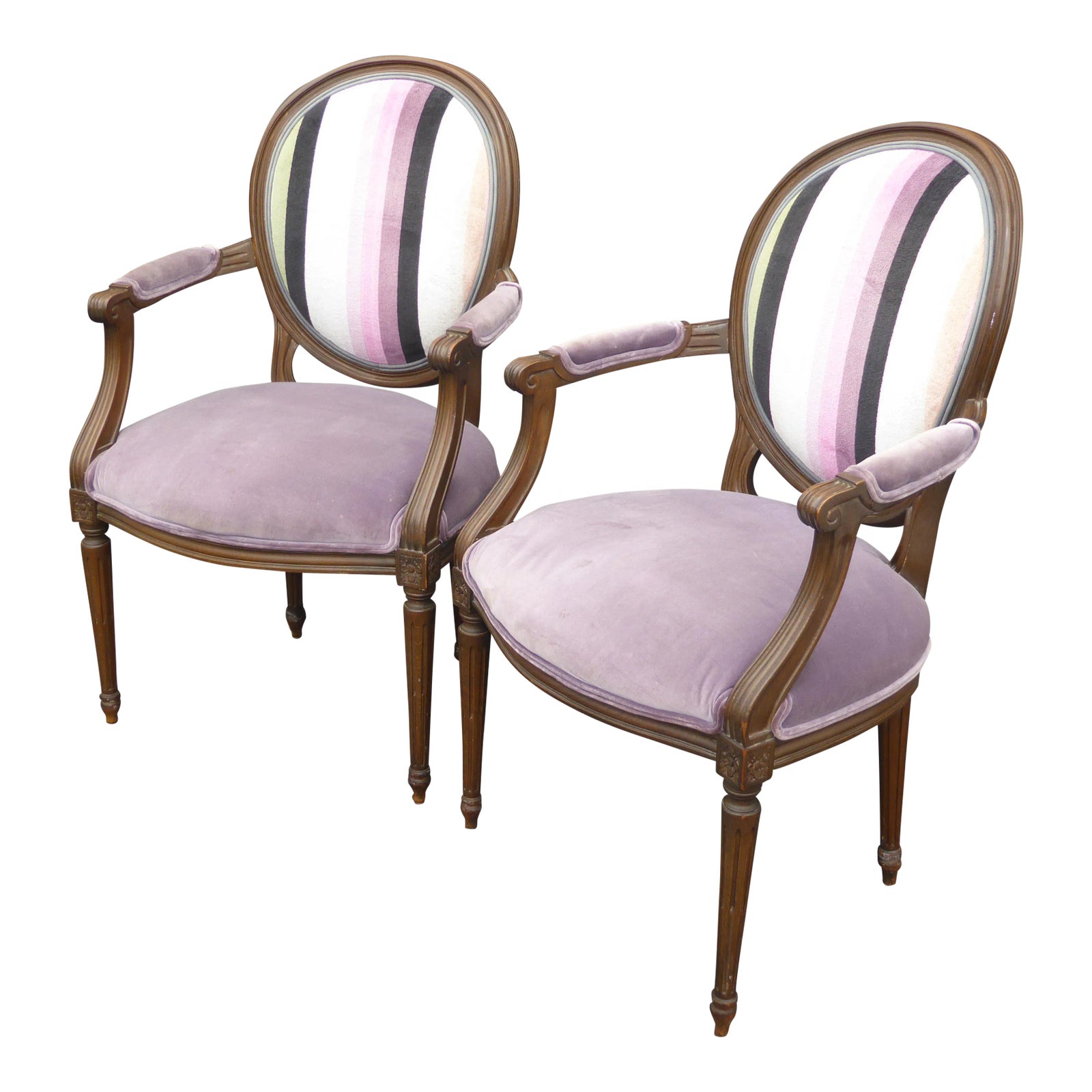 Vintage Baker Furniture French Provincial Purple Striped Arm Chairs A