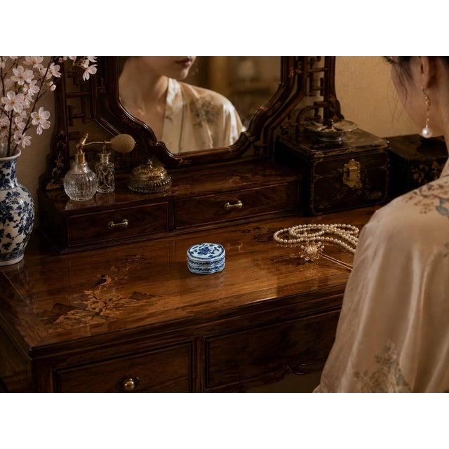 Emperor Xuande Marked Diminutive Lidded Jewelry or Keepsake Box, Blue and White Porcelain, China, 19th c. A charming...