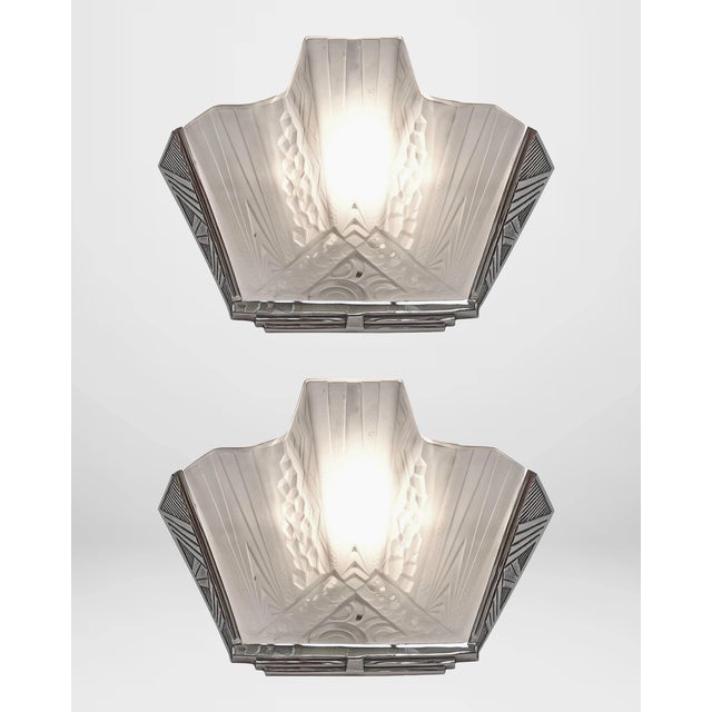 Hettier & Vincent A Pair French Art Deco Wall Sconces by Hettier Et Vincent & Muller Freres 1930 France - 3 Pairs Available For Sale - Image 4 of 12