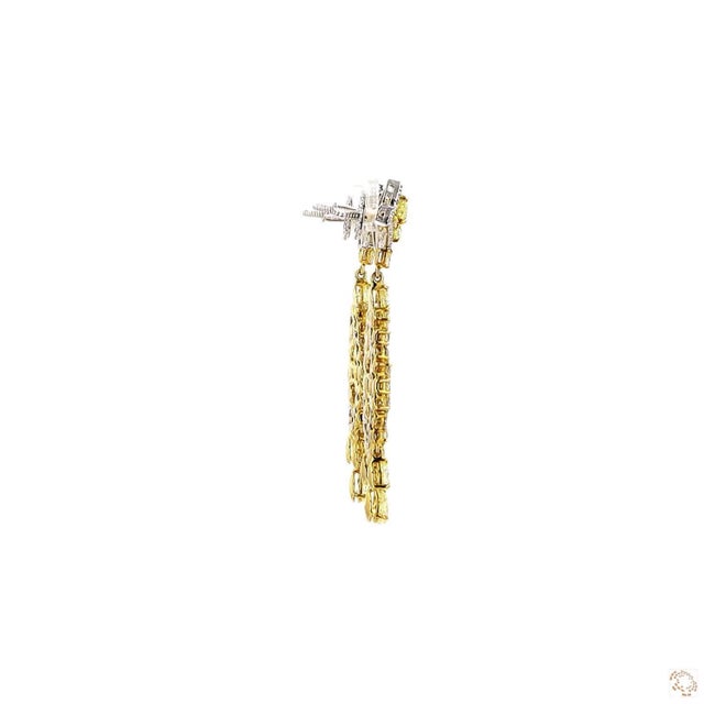 Gold 0.87 Carat Round Brilliant Cut White Diamond Yellow Diamond Gold Earrings, Pair For Sale - Image 8 of 9