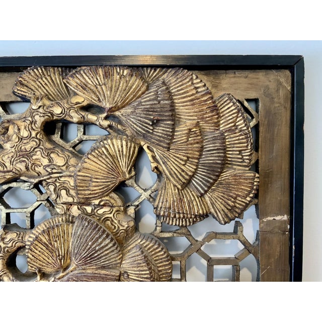 Antique Carved, Gilded and Signed Chinese Wall Screen For Sale - Image 11 of 12