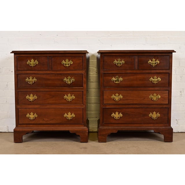 Late 20th Century Stickley Georgian Solid Cherry Wood Bedside Chests, Pair For Sale - Image 13 of 13