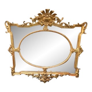 19th C. French Louis XV Giltwood Over Mantel Mirror For Sale