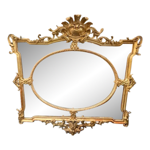19th C. French Louis XV Giltwood Over Mantel Mirror