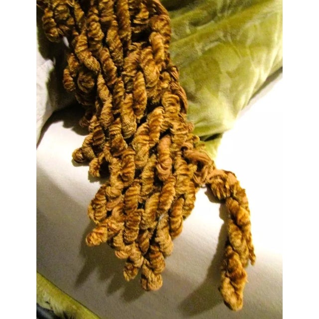 1980s 1980s Designer Handmade Green Cotton and Velvet Down Pillow With a Rope Fringe Trim For Sale - Image 5 of 5