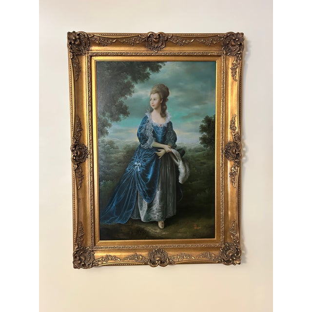 20th Century Oil Paintings Young Boy With Spaniel and Duchess of York - a Pair For Sale - Image 11 of 16