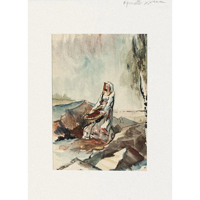 Woman is an original watercolor on paper artwork realized by Pierre Laurent Brenot (1913-1998). Good condition, aged....